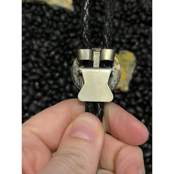 Vintage Sterling Inlaid Zuni Sun Face Turquoise Coral Onyx Mop Bolo Tie Necklace - Picture 5 of 9